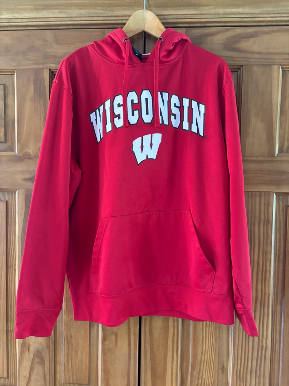 UW Madison Wisconsin Red Hooded Sweatshirt with White Lettering